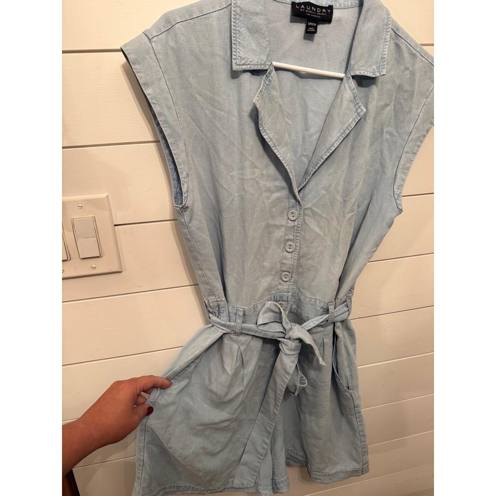 LAUNDRY BY SHELLI‎ SEGAL Womens S Light Blue Chambray Tie-Waist Romper